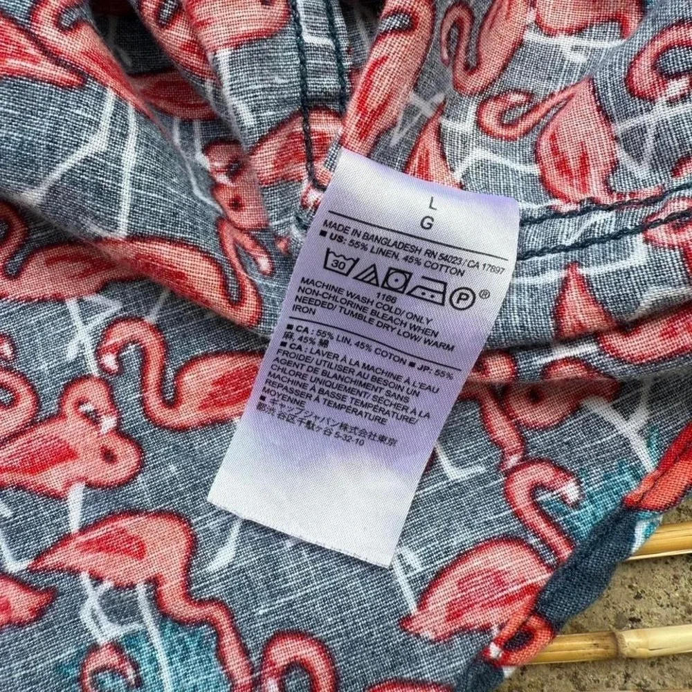 Banana Republic Linen Cotton Flamingo Print Shirt Size Large Short Sleeve Summer